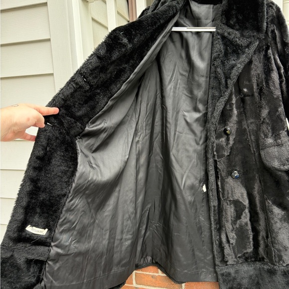 Vintage Union Made 70s Retro Black Faux Fur Persian Lamb Penny Lane Coat Large - Picture 7 of 9
